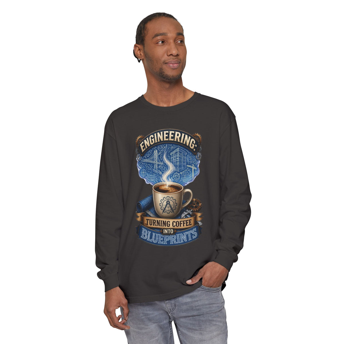 Engineering Coffee Long Sleeve Tee — "Turning Coffee Into Blueprints"
