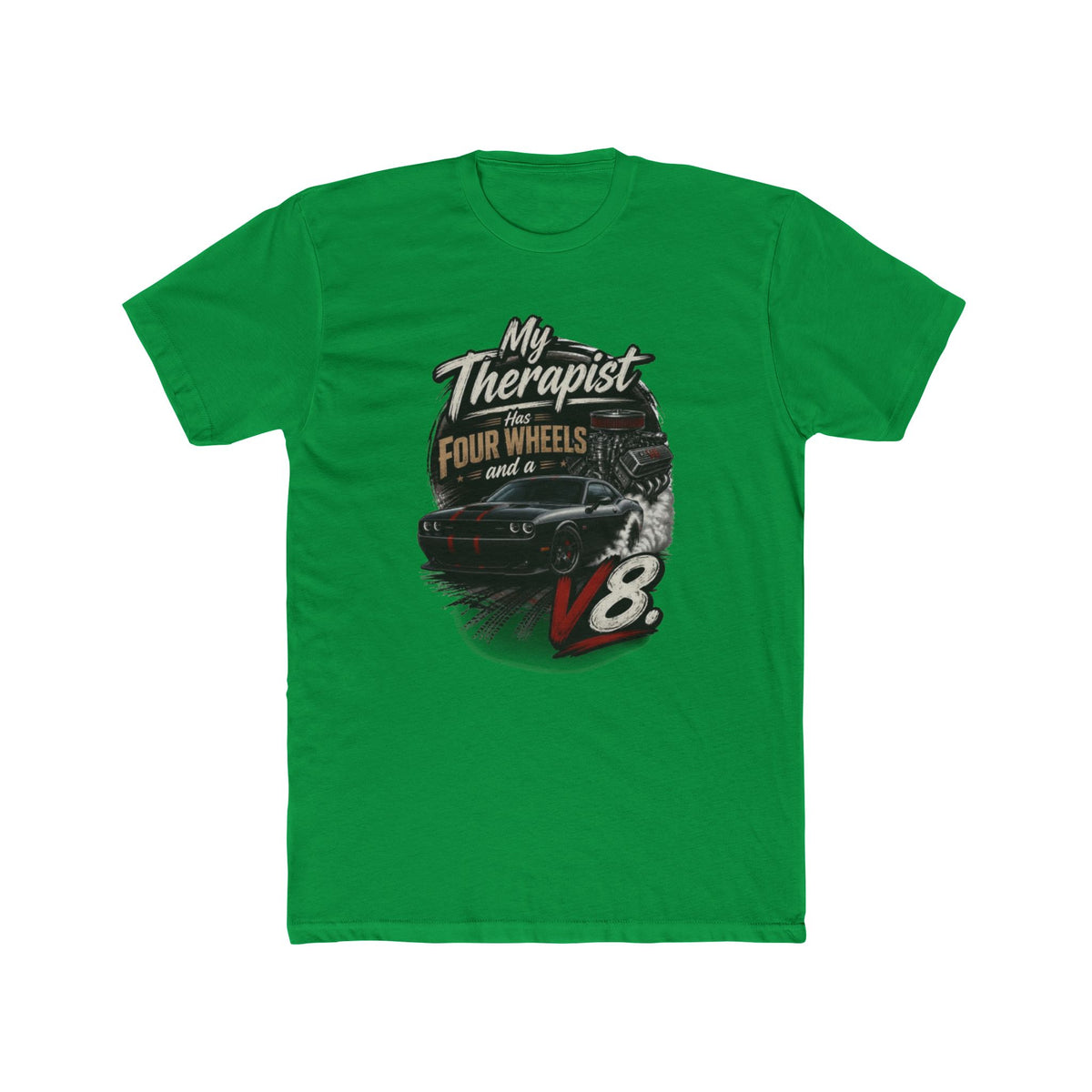 V8 Therapy T-Shirt - "My Therapist Has Four Wheels and a V8" Classic Car Tee