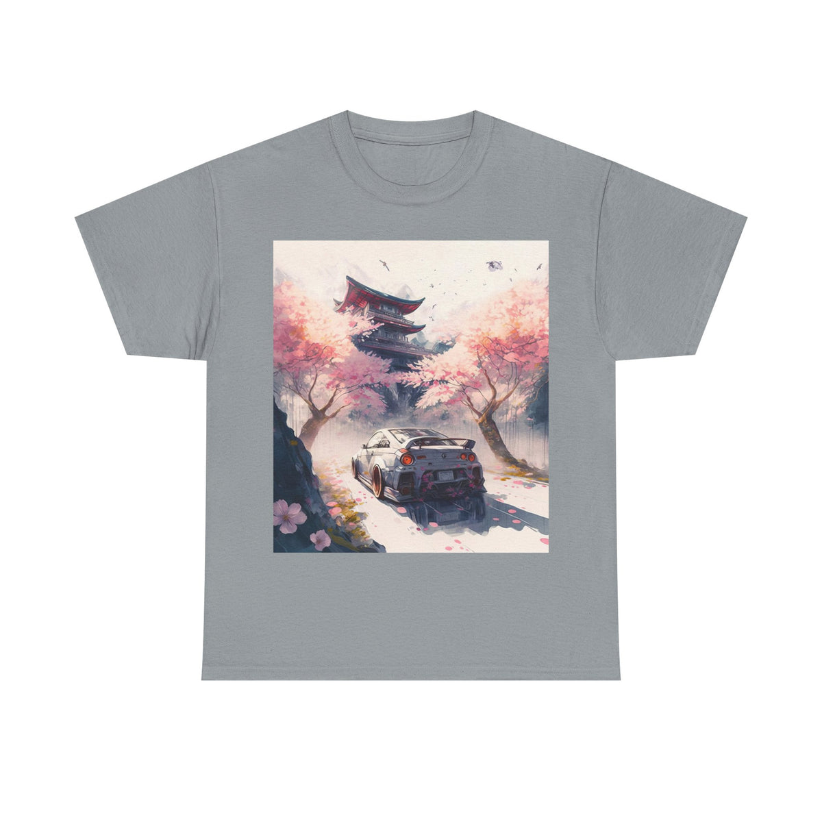 Sakura Drift Retro Sports Car Tee — Cherry Blossom JDM Graphic T-Shirt