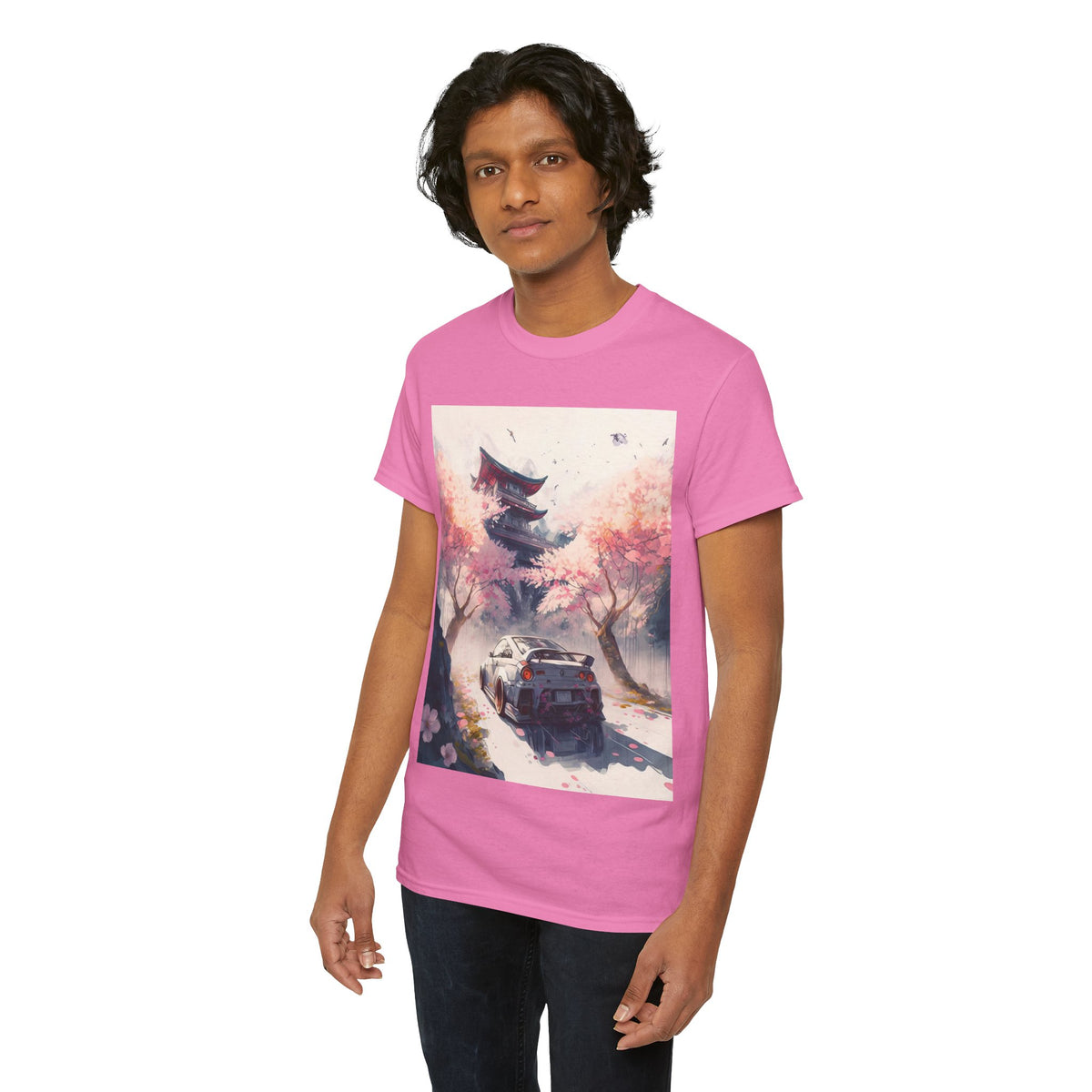 Sakura Drift Retro Sports Car Tee — Cherry Blossom JDM Graphic T-Shirt
