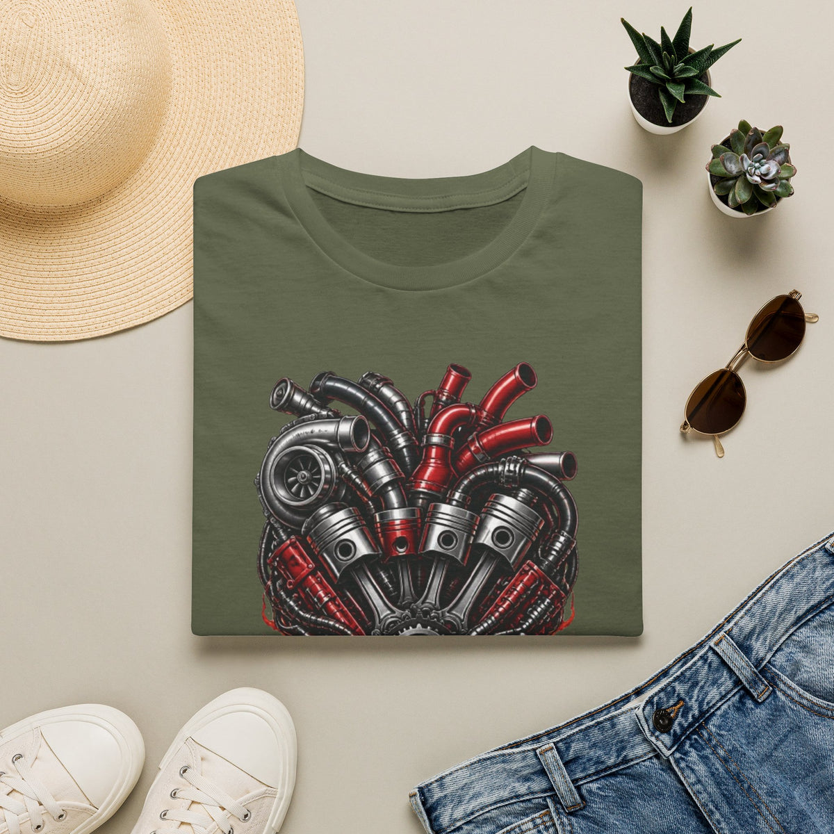 Diesel In My Veins T-Shirt — Engine Heart Graphic Tee for Car & Motor Enthusiasts