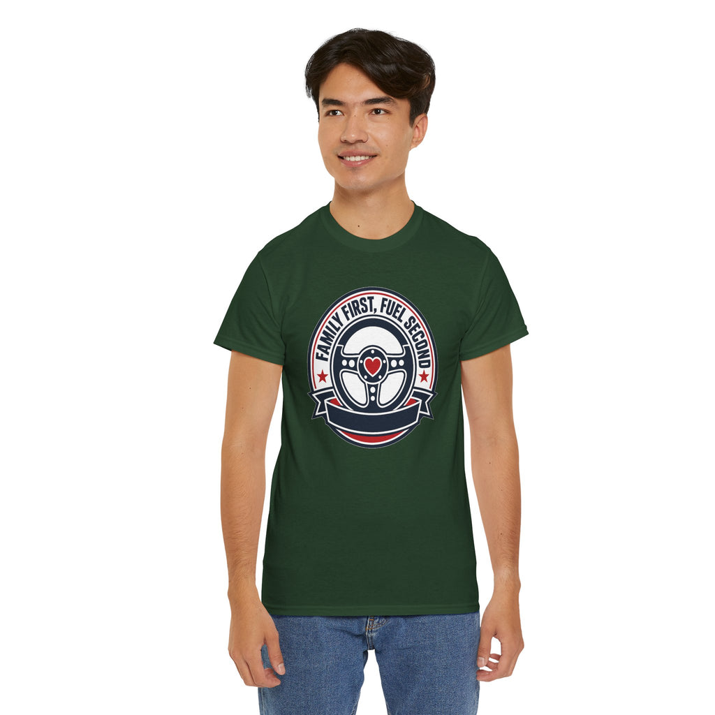 Family First, Fuel Second Tee — Steering Wheel Graphic Shirt
