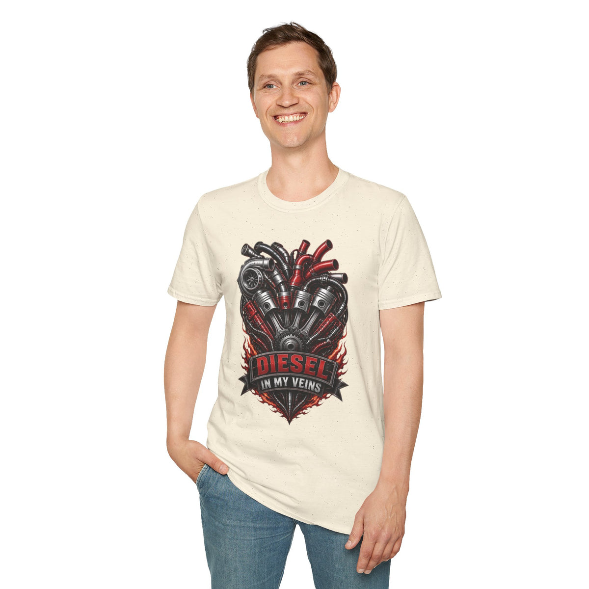 Diesel In My Veins T-Shirt — Engine Heart Graphic Tee for Car & Motor Enthusiasts