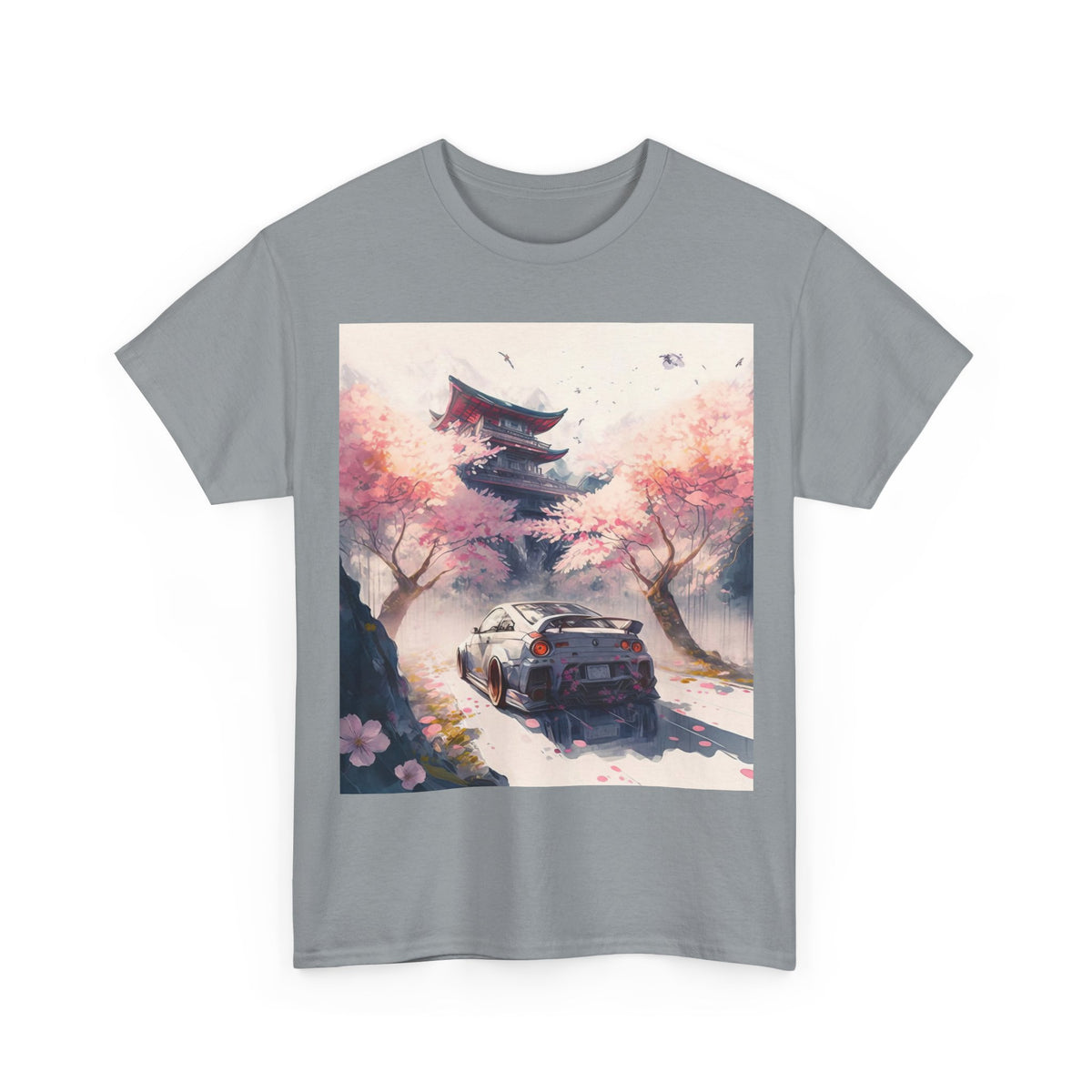 Sakura Drift Retro Sports Car Tee — Cherry Blossom JDM Graphic T-Shirt