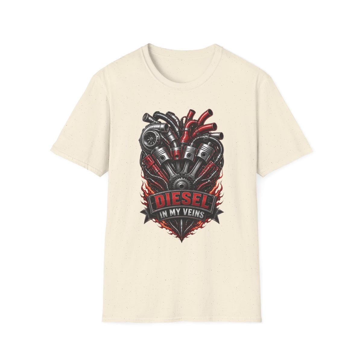Diesel In My Veins T-Shirt — Engine Heart Graphic Tee for Car & Motor Enthusiasts