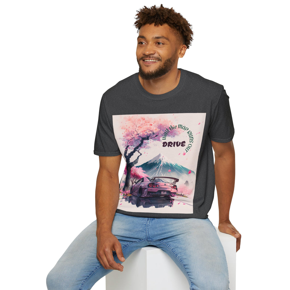 Cherry Blossom Skyline Drive T-Shirt | Retro Car, Mount Fuji