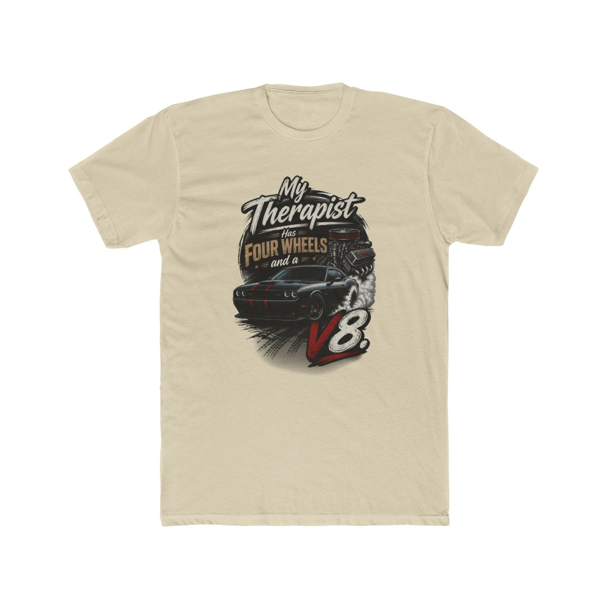 V8 Therapy T-Shirt - "My Therapist Has Four Wheels and a V8" Classic Car Tee
