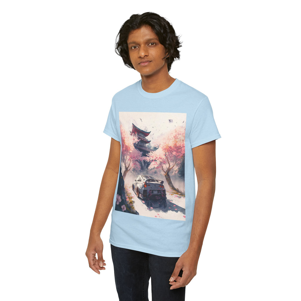 Sakura Drift Retro Sports Car Tee — Cherry Blossom JDM Graphic T-Shirt