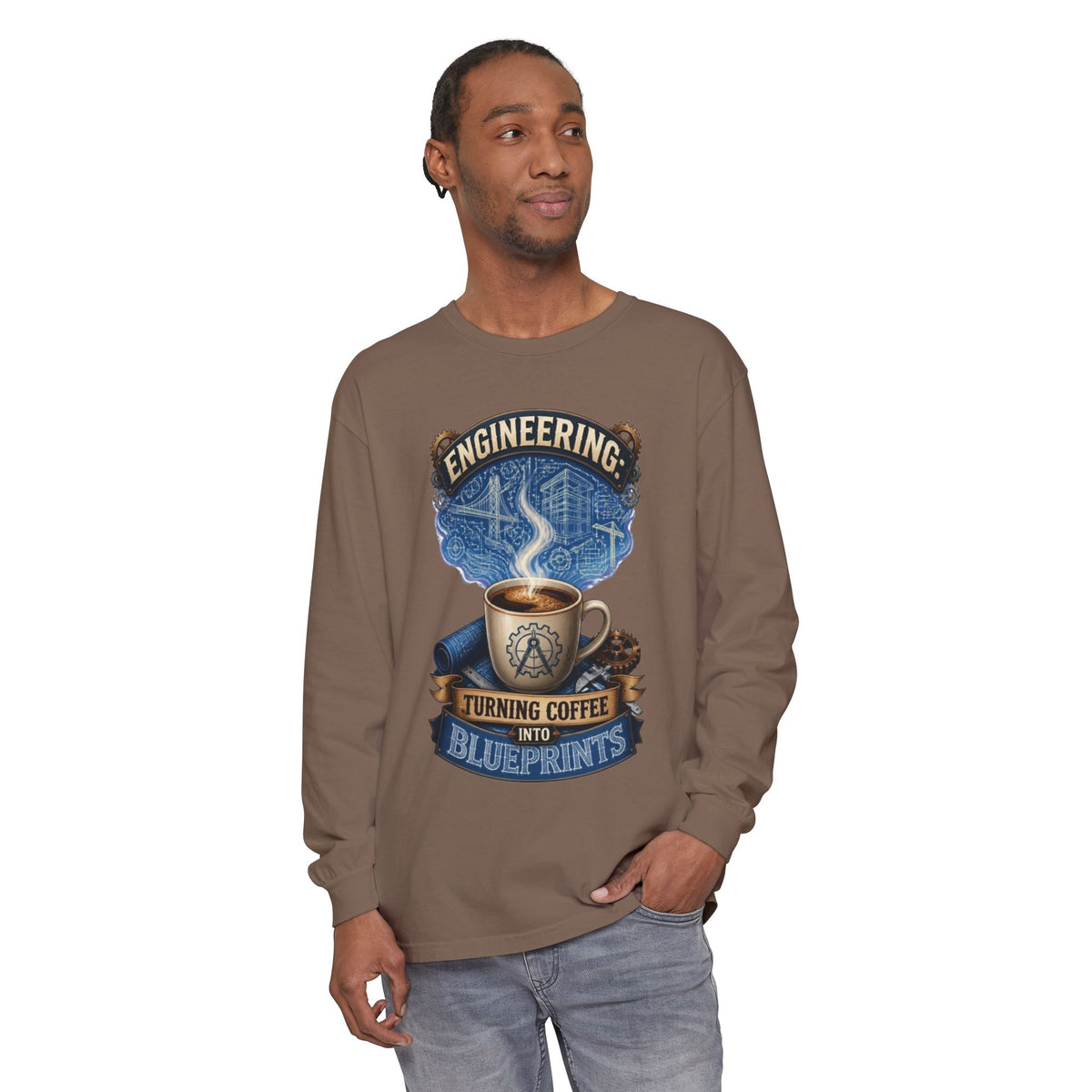 Engineering Coffee Long Sleeve Tee — "Turning Coffee Into Blueprints"