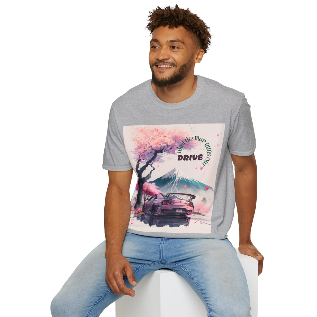 Cherry Blossom Skyline Drive T-Shirt | Retro Car, Mount Fuji
