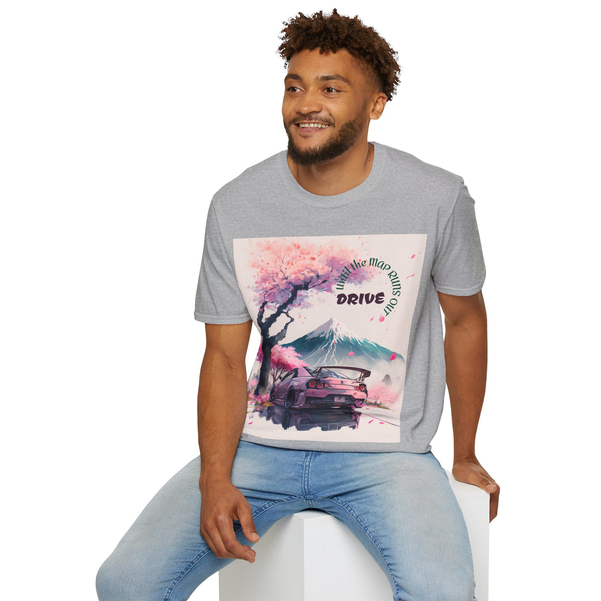 Cherry Blossom Skyline Drive T-Shirt | Retro Car, Mount Fuji
