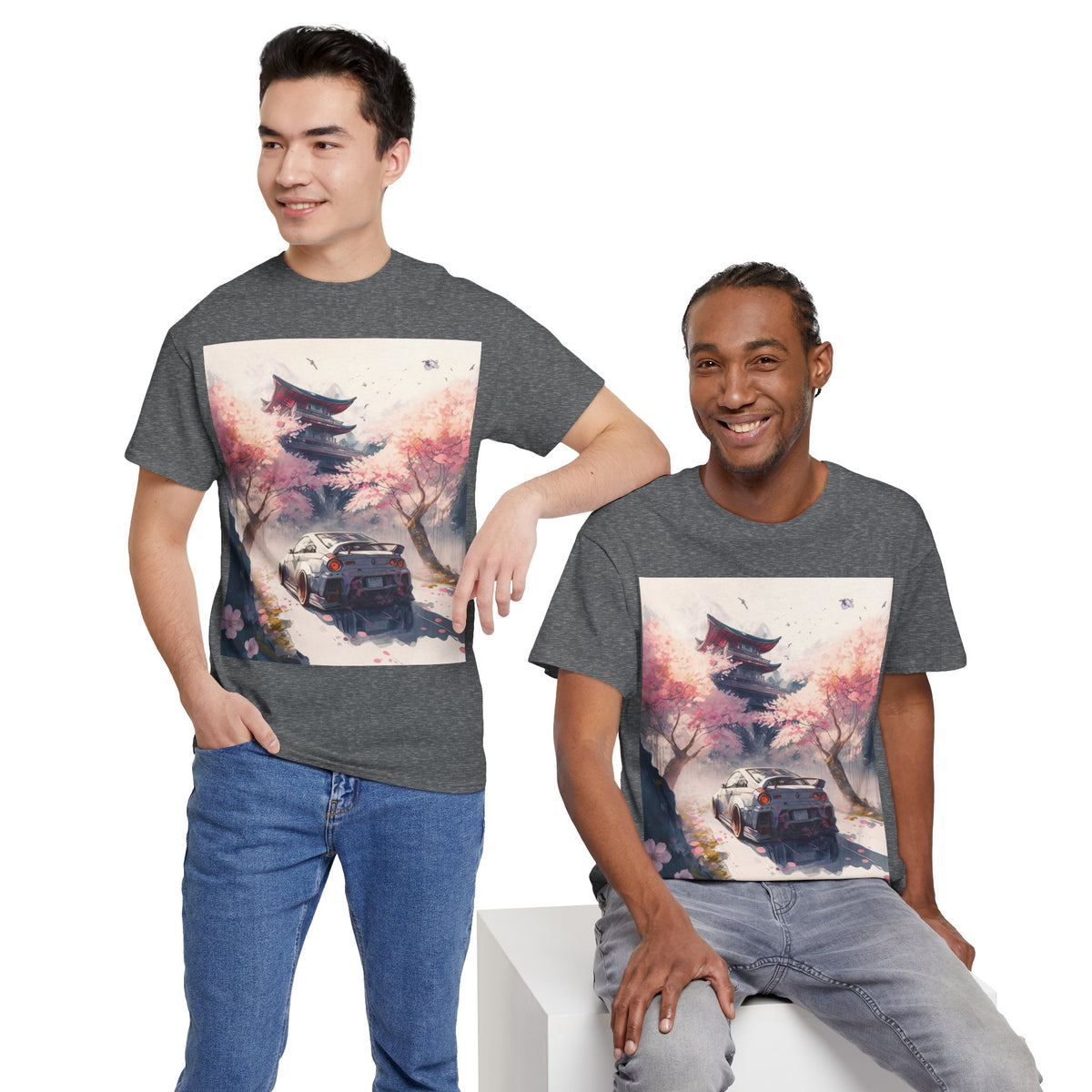 Sakura Drift Retro Sports Car Tee — Cherry Blossom JDM Graphic T-Shirt