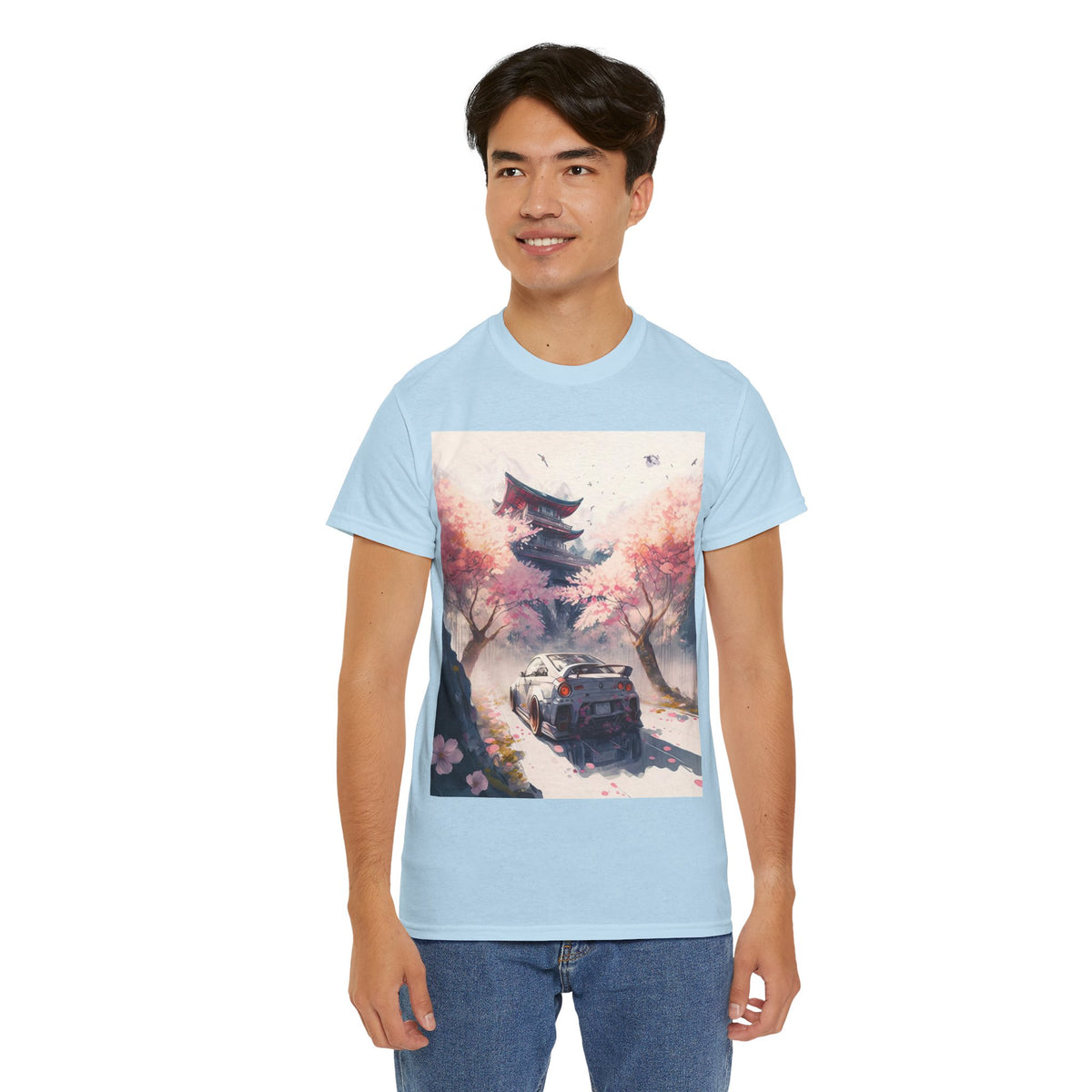 Sakura Drift Retro Sports Car Tee — Cherry Blossom JDM Graphic T-Shirt