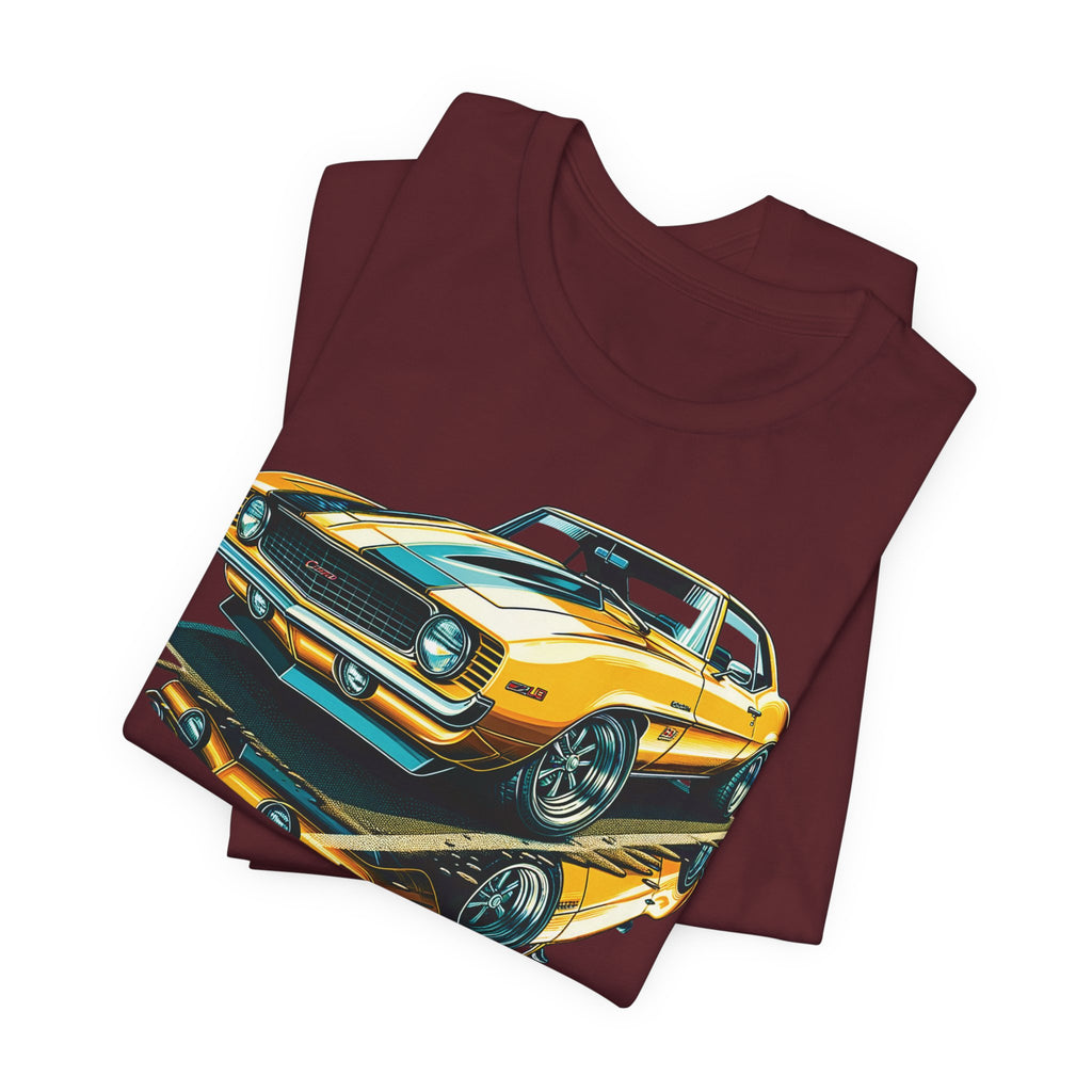 Yellow Classic Muscle Car T-Shirt | American Muscle Roars back graphic tee