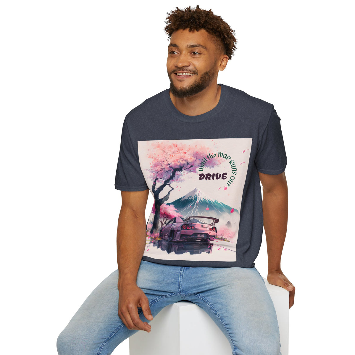 Cherry Blossom Skyline Drive T-Shirt | Retro Car, Mount Fuji