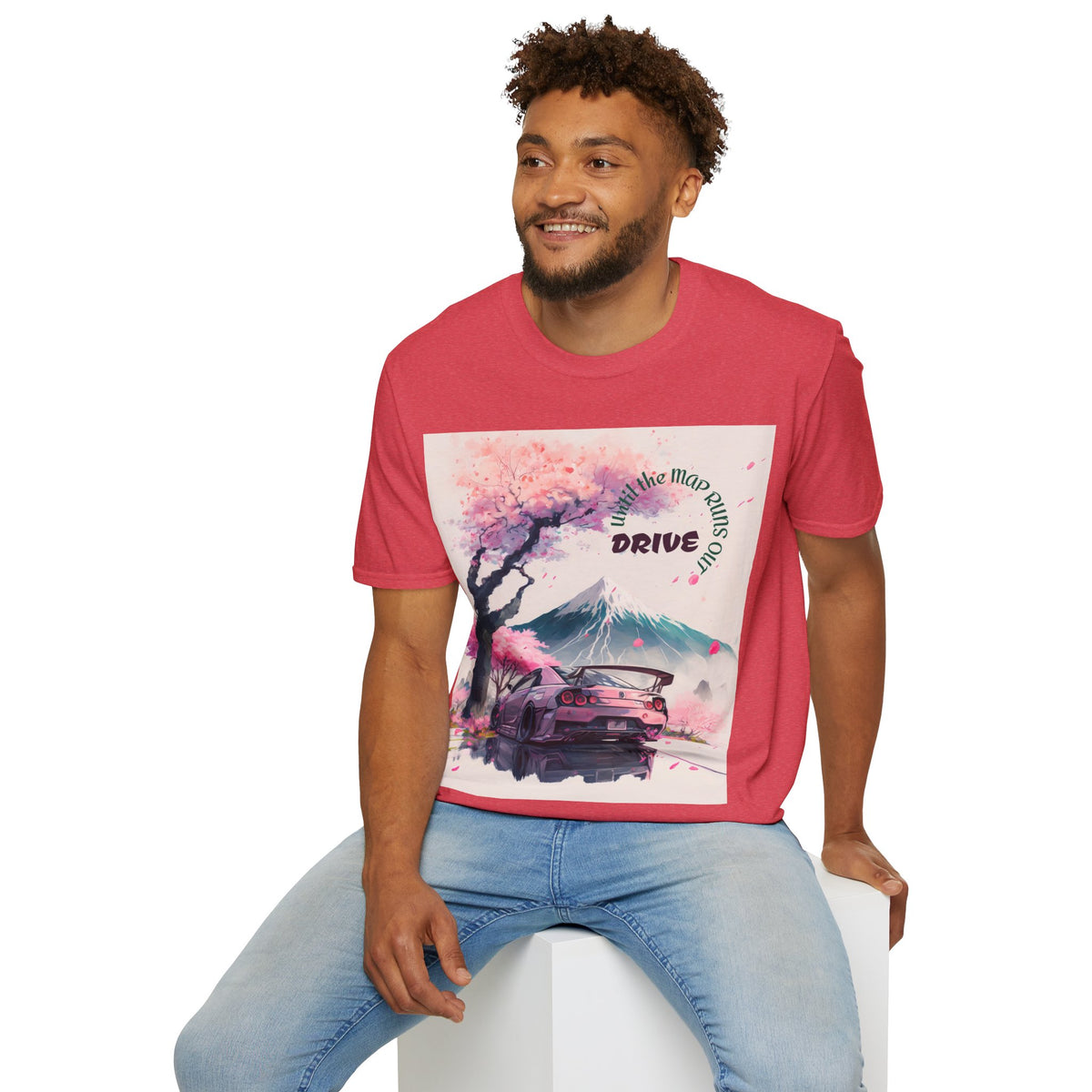 Cherry Blossom Skyline Drive T-Shirt | Retro Car, Mount Fuji