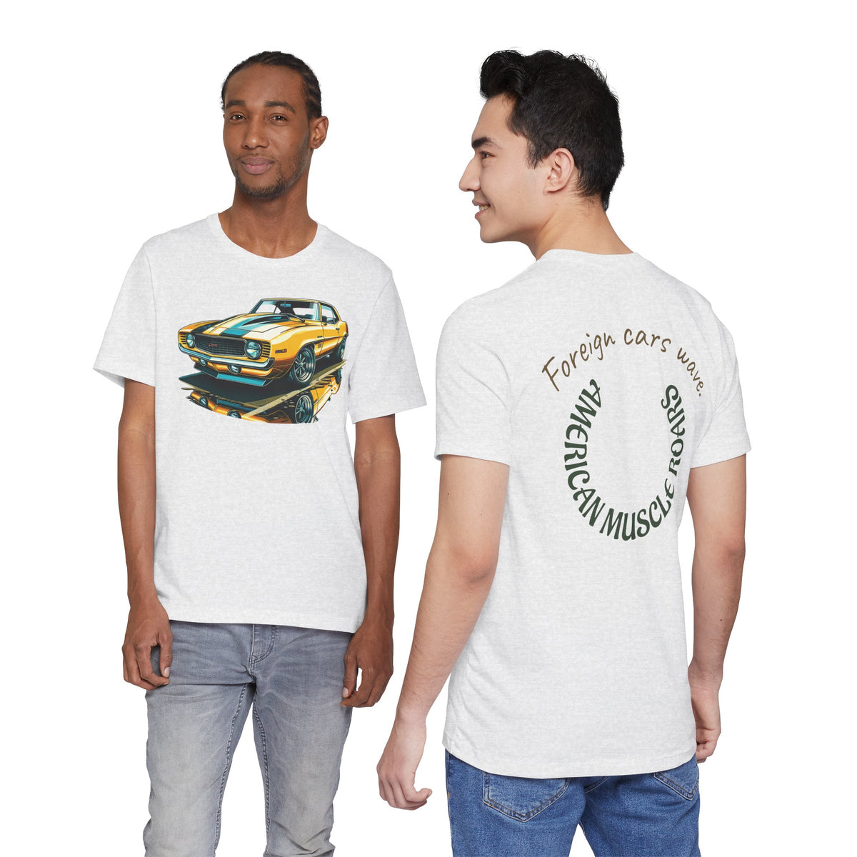 Yellow Classic Muscle Car T-Shirt | American Muscle Roars back graphic tee