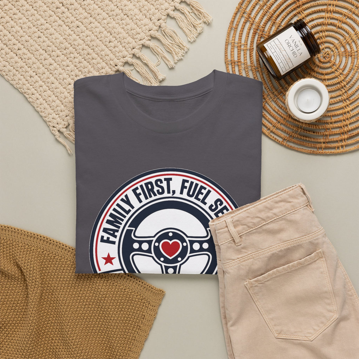 Family First, Fuel Second Tee — Steering Wheel Graphic Shirt