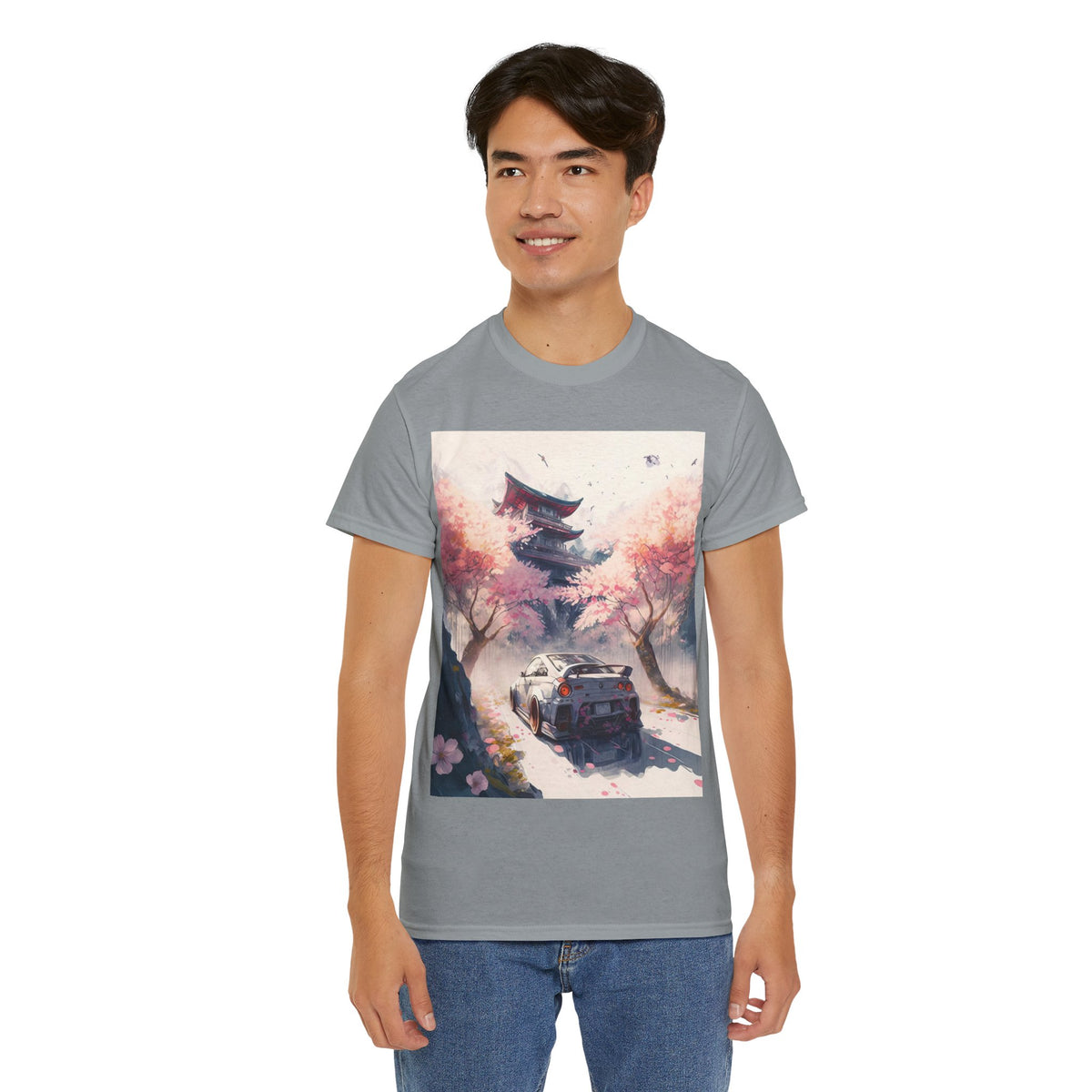Sakura Drift Retro Sports Car Tee — Cherry Blossom JDM Graphic T-Shirt