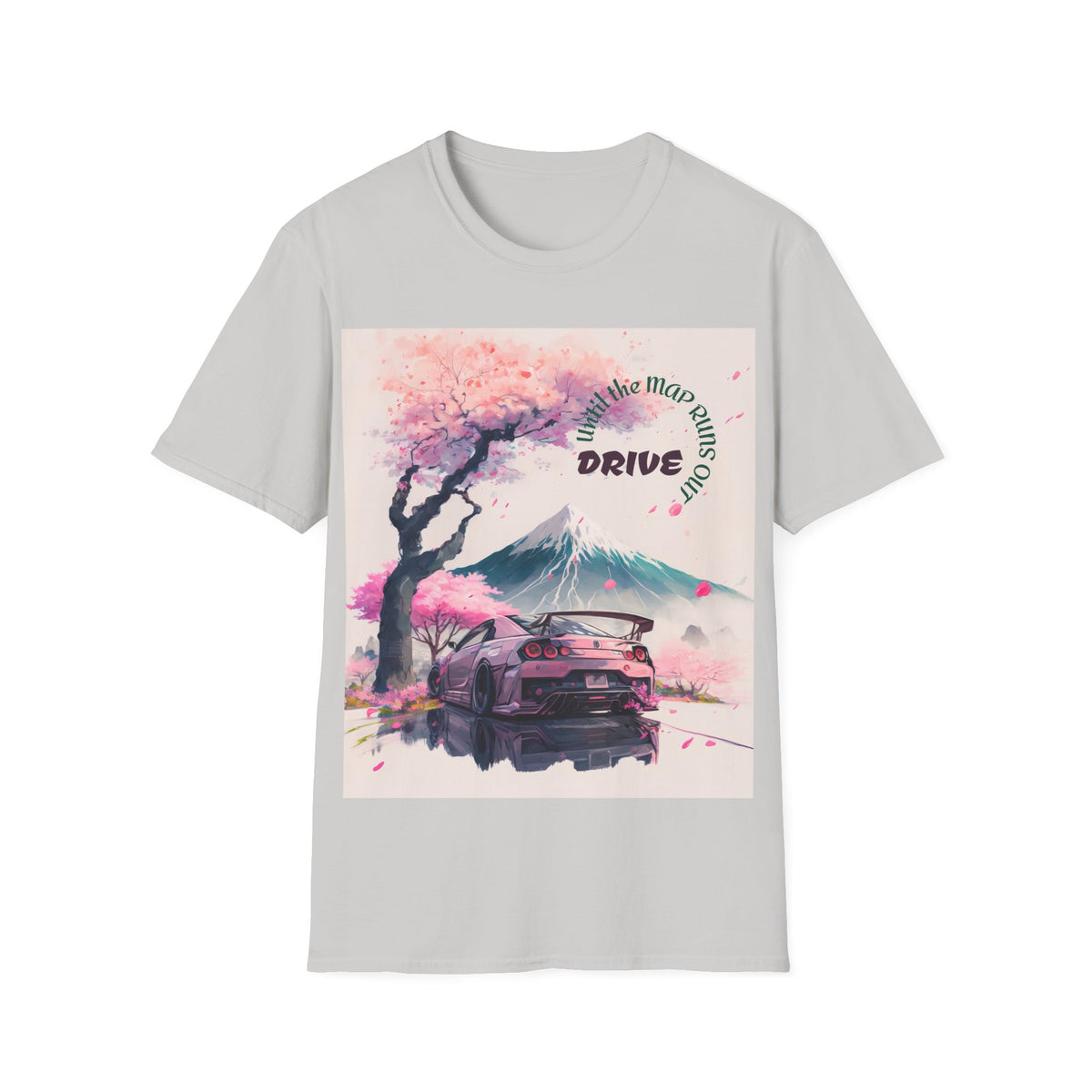 Cherry Blossom Skyline Drive T-Shirt | Retro Car, Mount Fuji