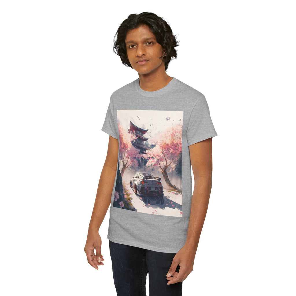 Sakura Drift Retro Sports Car Tee — Cherry Blossom JDM Graphic T-Shirt