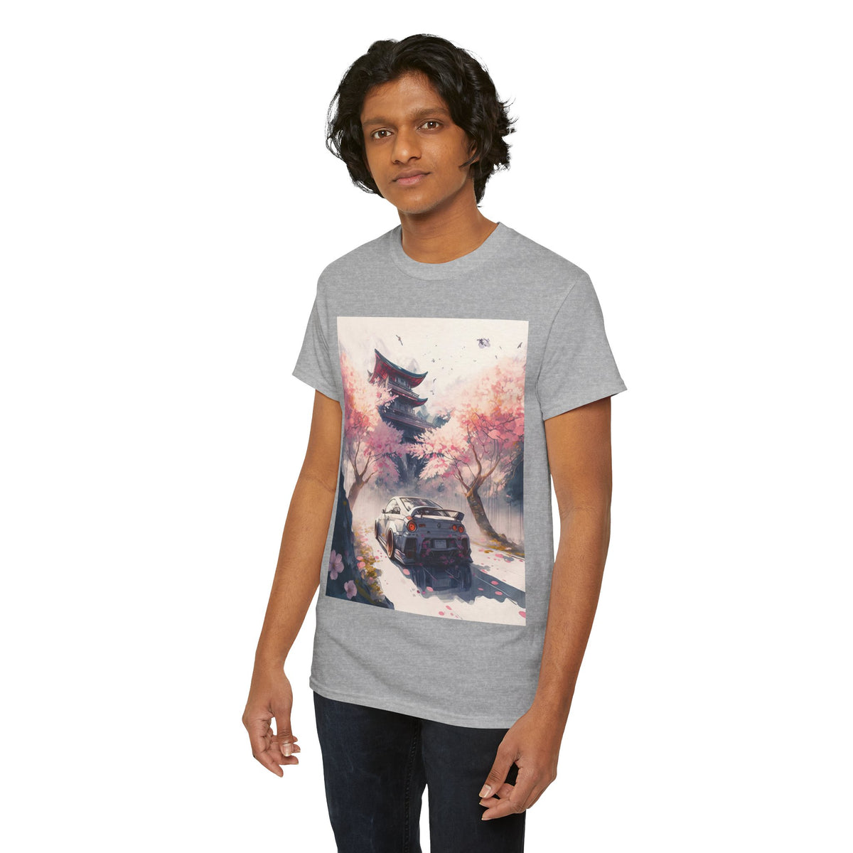 Sakura Drift Retro Sports Car Tee — Cherry Blossom JDM Graphic T-Shirt