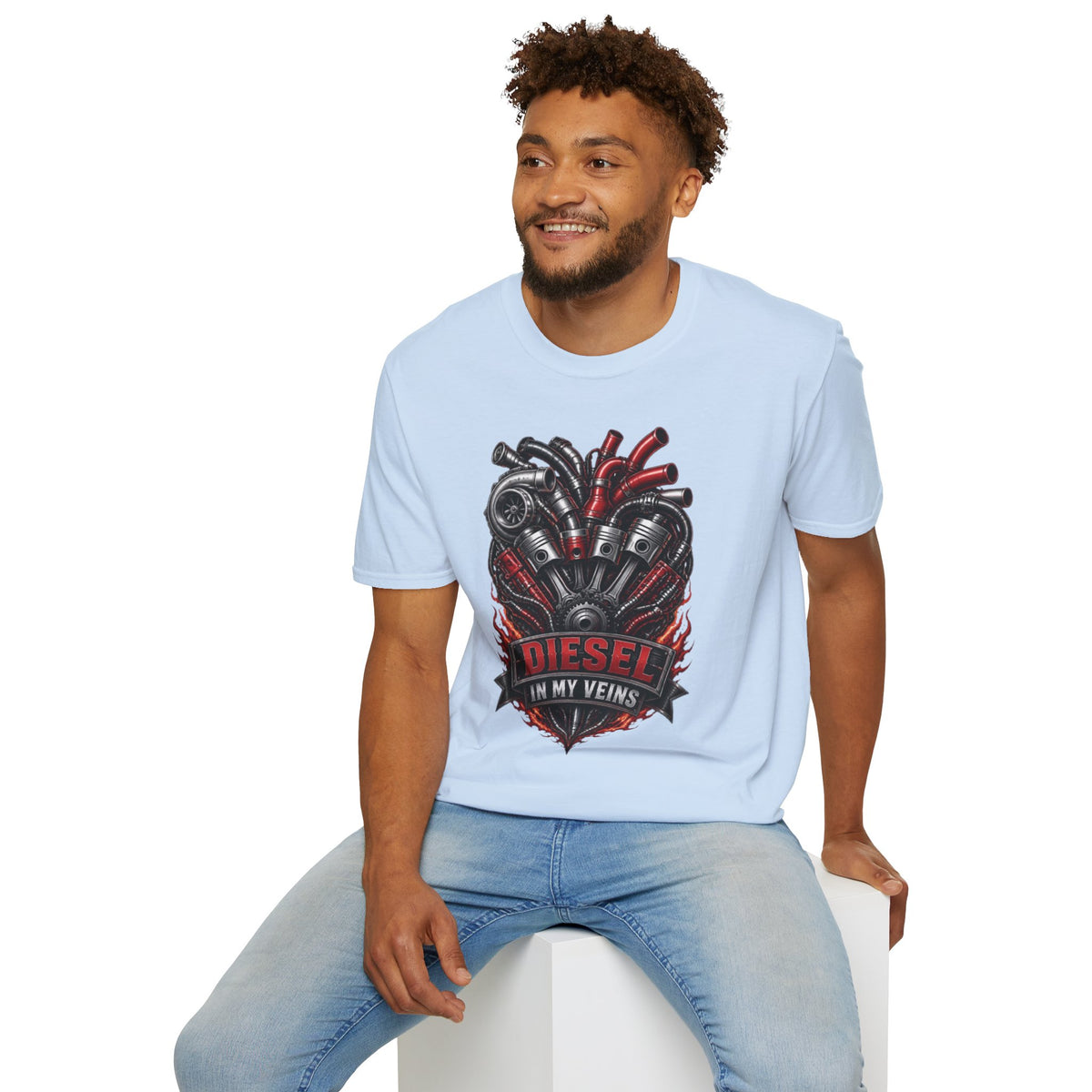 Diesel In My Veins T-Shirt — Engine Heart Graphic Tee for Car & Motor Enthusiasts