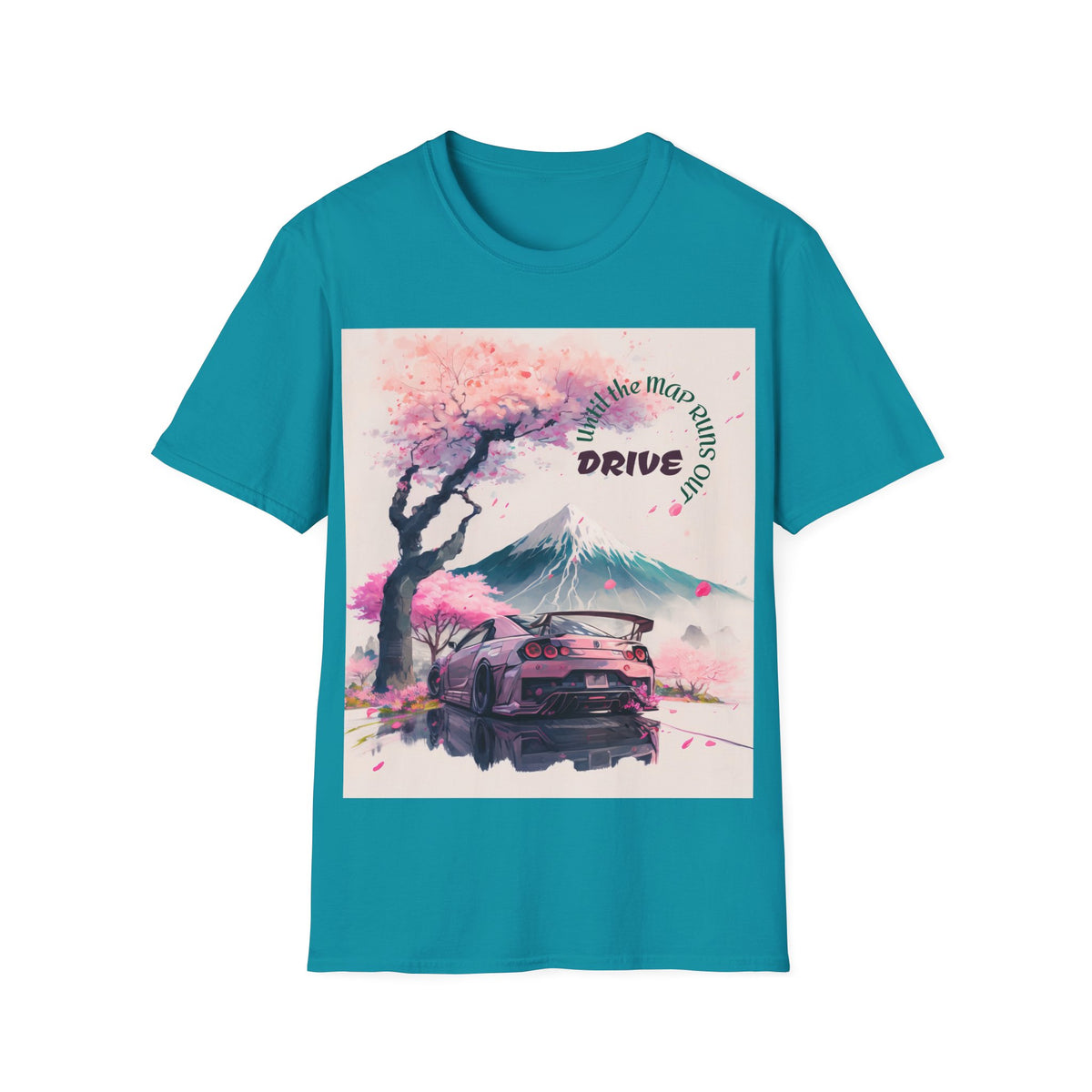 Cherry Blossom Skyline Drive T-Shirt | Retro Car, Mount Fuji