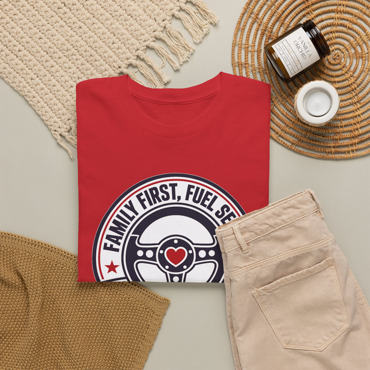 Family First, Fuel Second Tee — Steering Wheel Graphic Shirt
