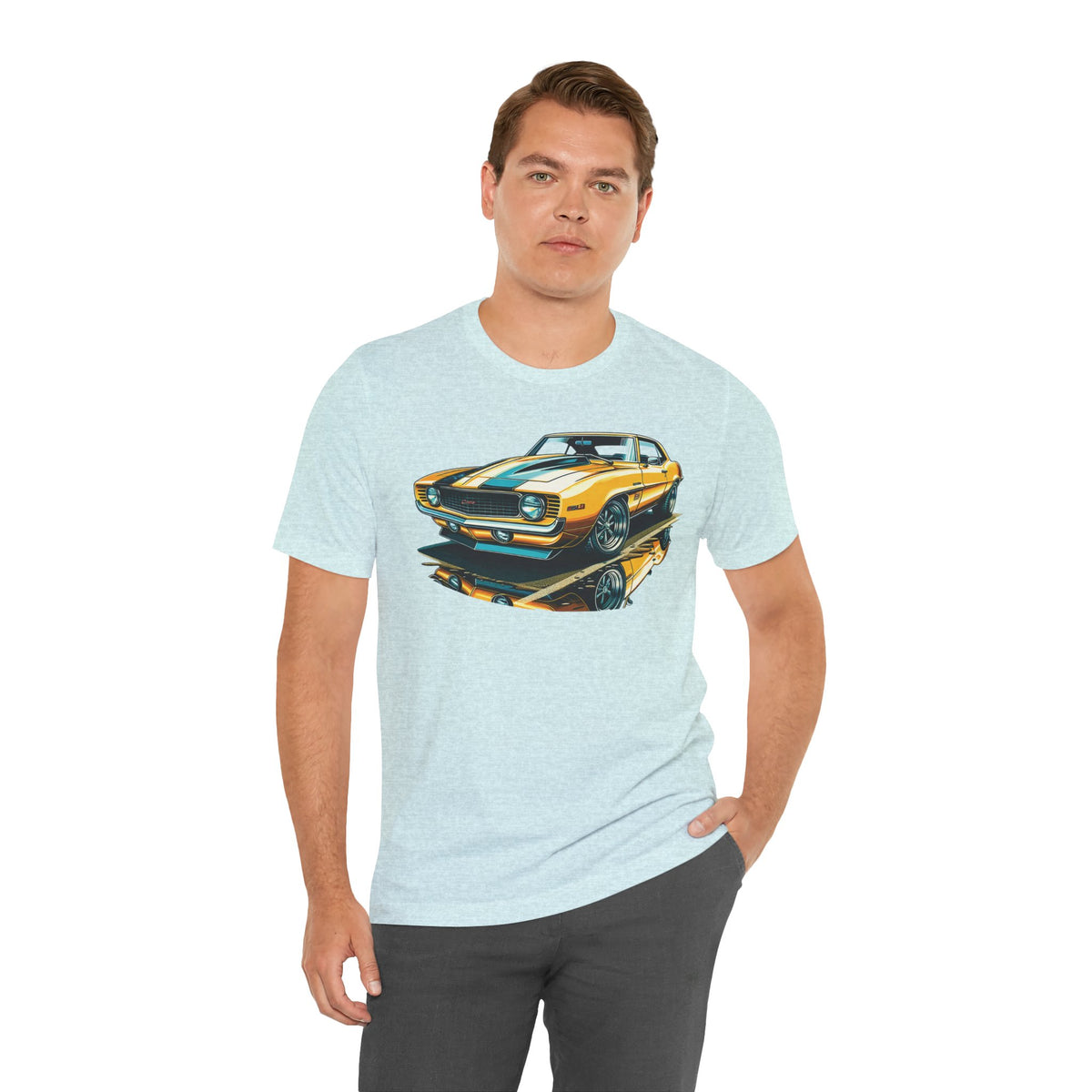 Yellow Classic Muscle Car T-Shirt | American Muscle Roars back graphic tee