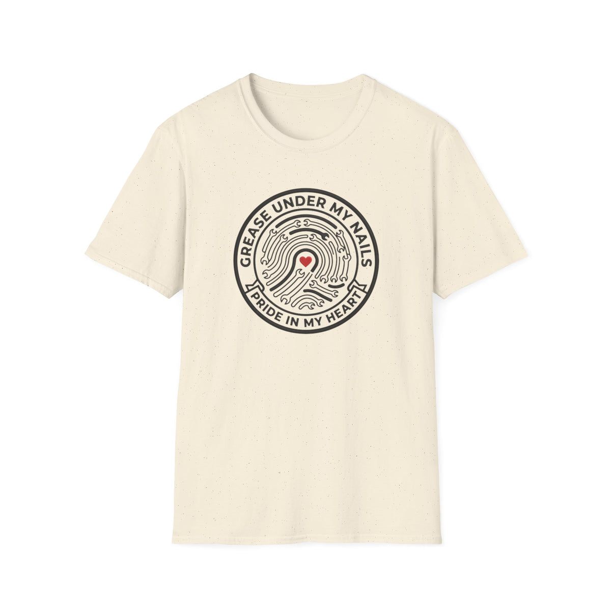 T-Shirt — "Grease Under My Nails, Pride in My Heart" Mechanic Heart Graphic Tee