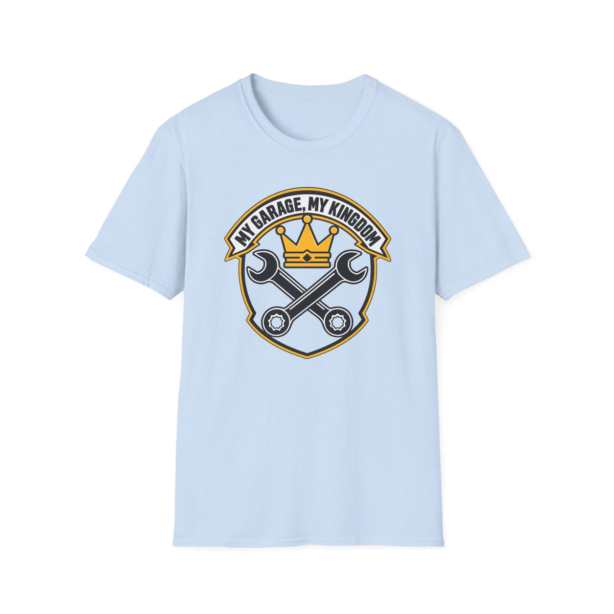 Garage King T-Shirt — "My Garage, My Kingdom" Wrench & Crown Tee