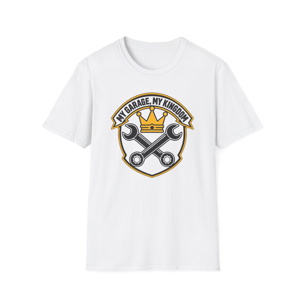 Garage King T-Shirt — "My Garage, My Kingdom" Wrench & Crown Tee