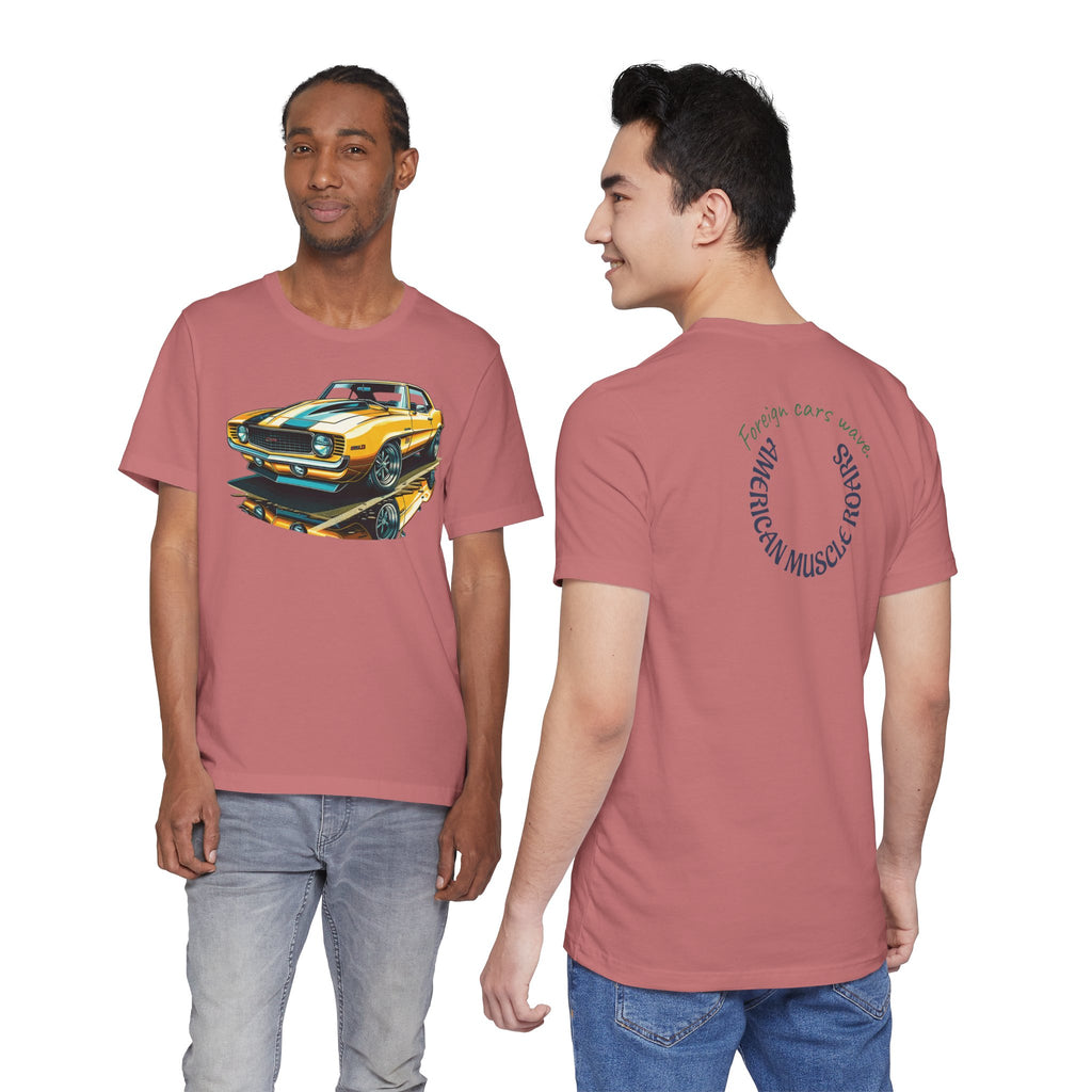 Yellow Classic Muscle Car T-Shirt | American Muscle Roars back graphic tee