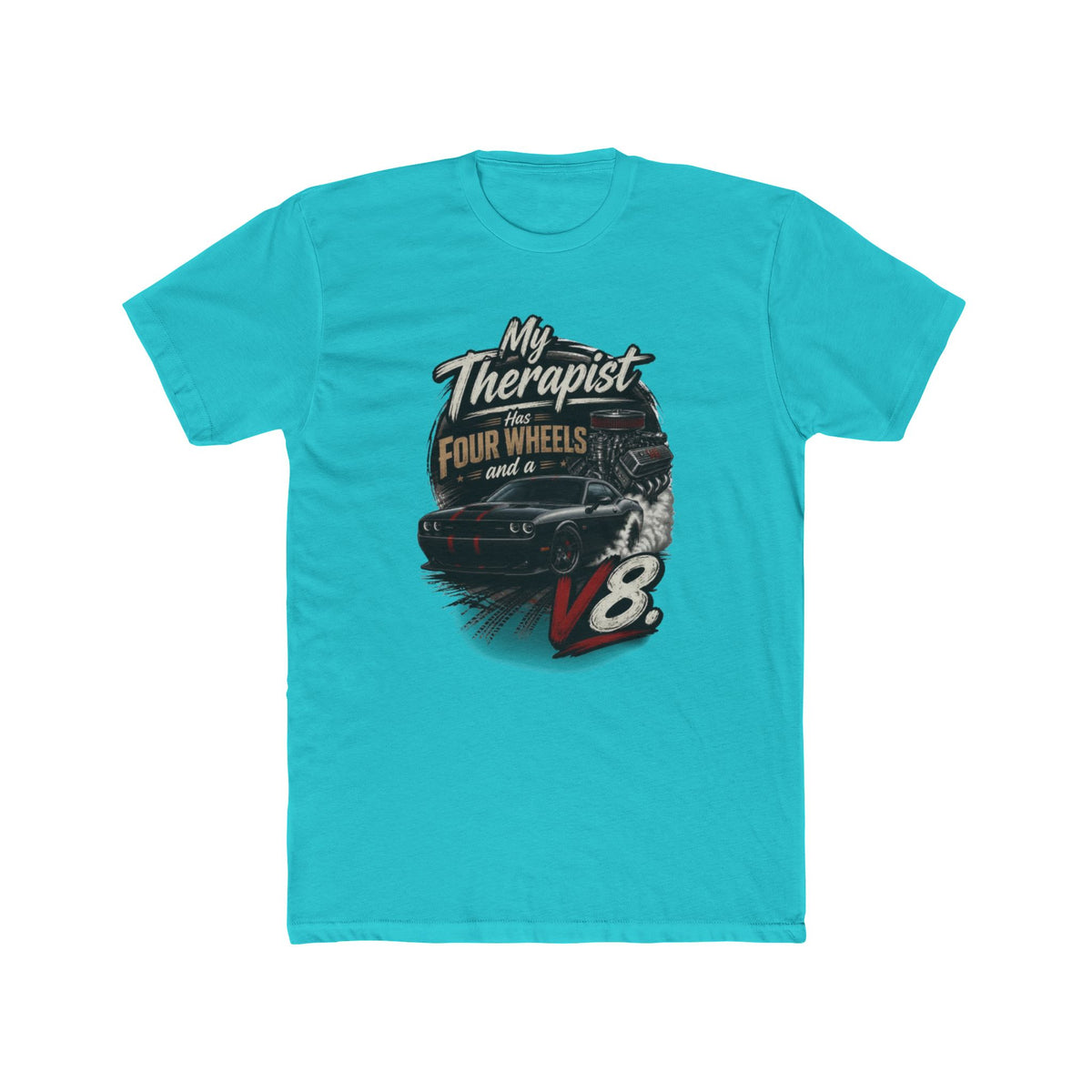 V8 Therapy T-Shirt - "My Therapist Has Four Wheels and a V8" Classic Car Tee