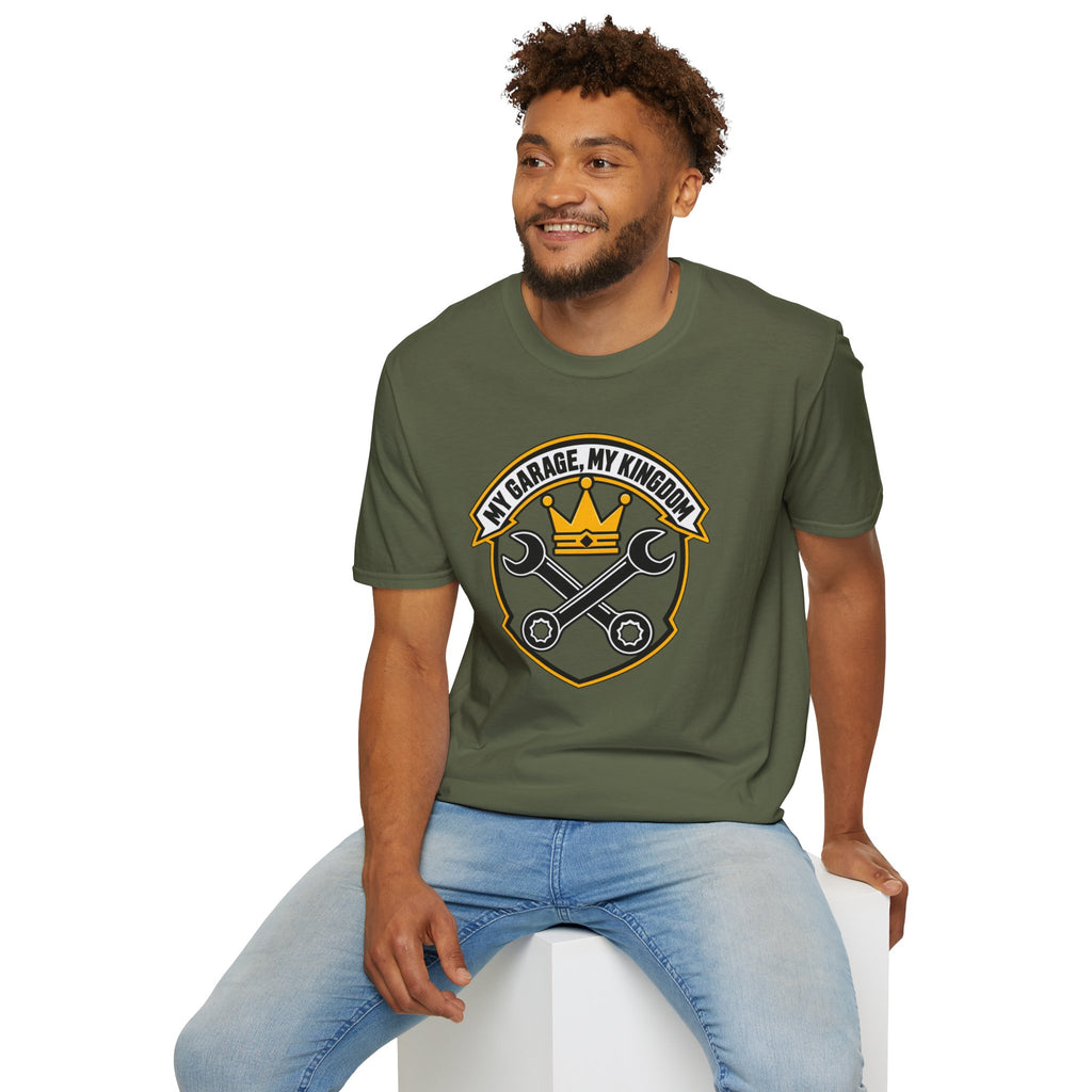 Garage King T-Shirt — "My Garage, My Kingdom" Wrench & Crown Tee