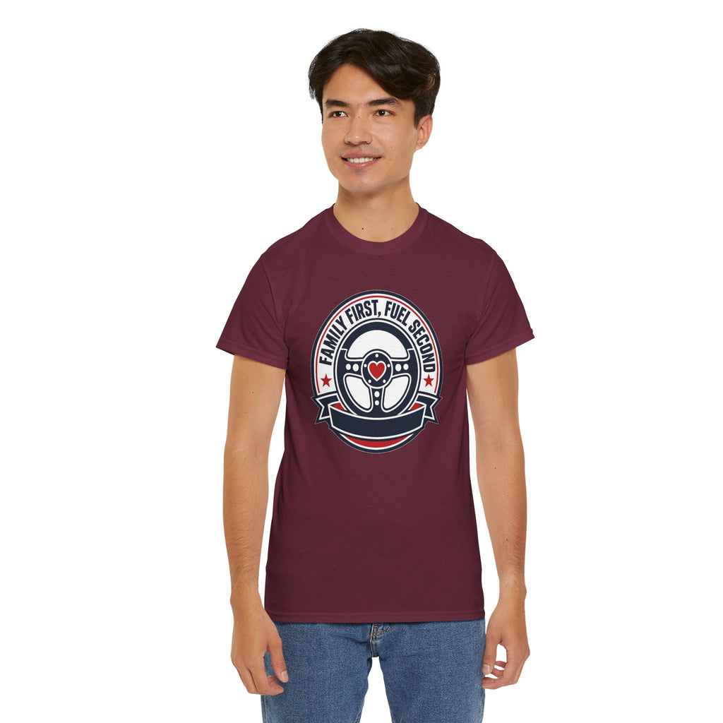 Family First, Fuel Second Tee — Steering Wheel Graphic Shirt