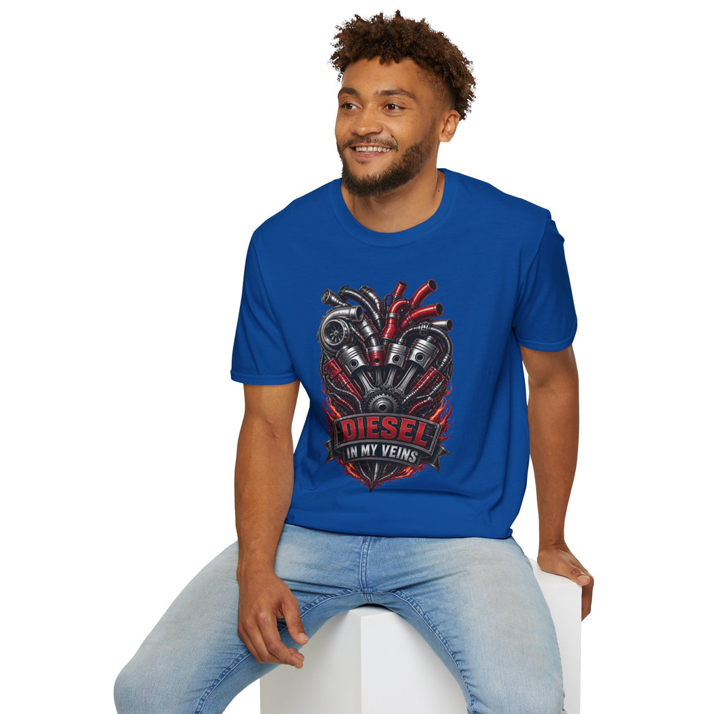 Diesel In My Veins T-Shirt — Engine Heart Graphic Tee for Car & Motor Enthusiasts