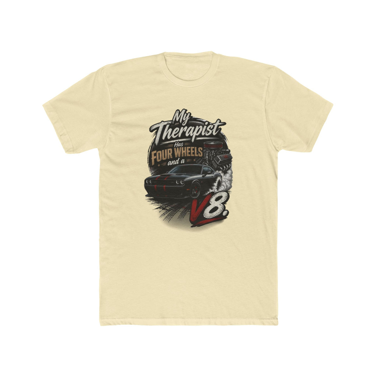 V8 Therapy T-Shirt - "My Therapist Has Four Wheels and a V8" Classic Car Tee