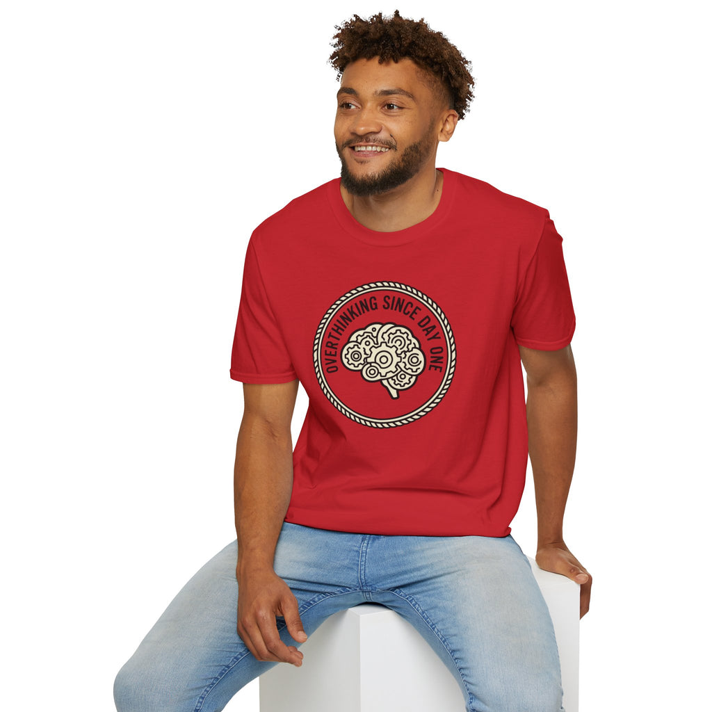 T-Shirt — "Overthinking Since Day One" Brain Graphic Tee