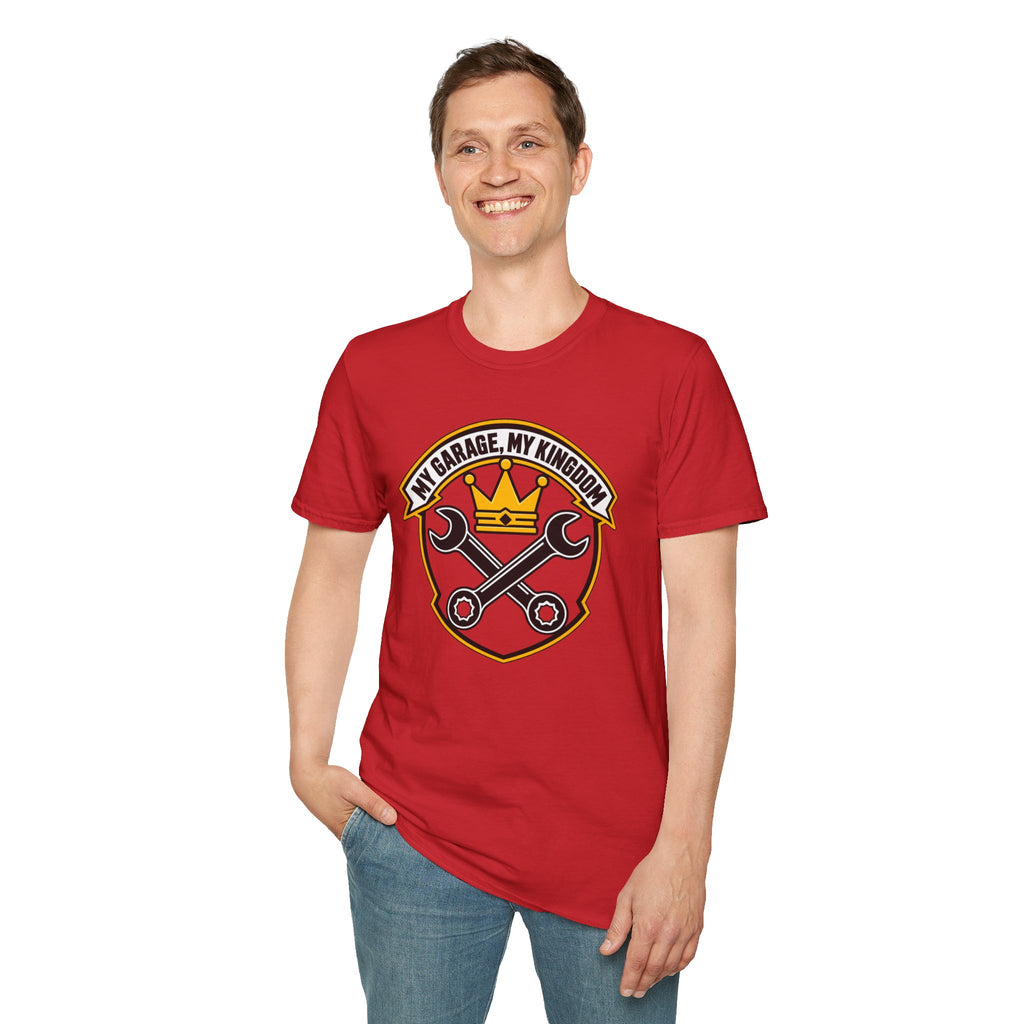 Garage King T-Shirt — "My Garage, My Kingdom" Wrench & Crown Tee