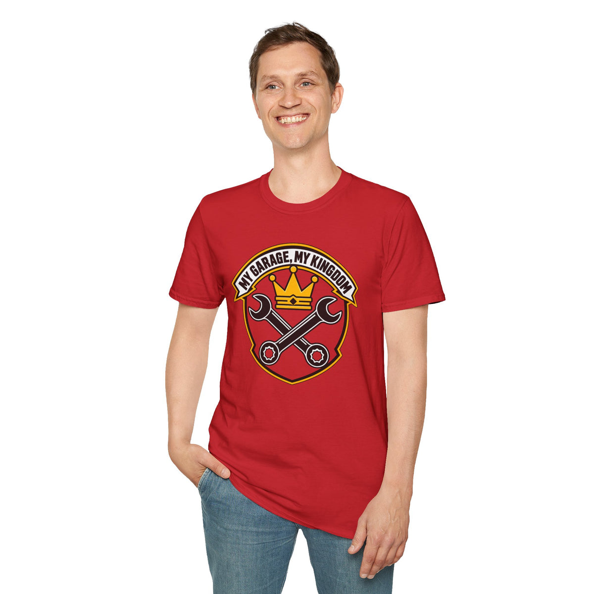 Garage King T-Shirt — "My Garage, My Kingdom" Wrench & Crown Tee