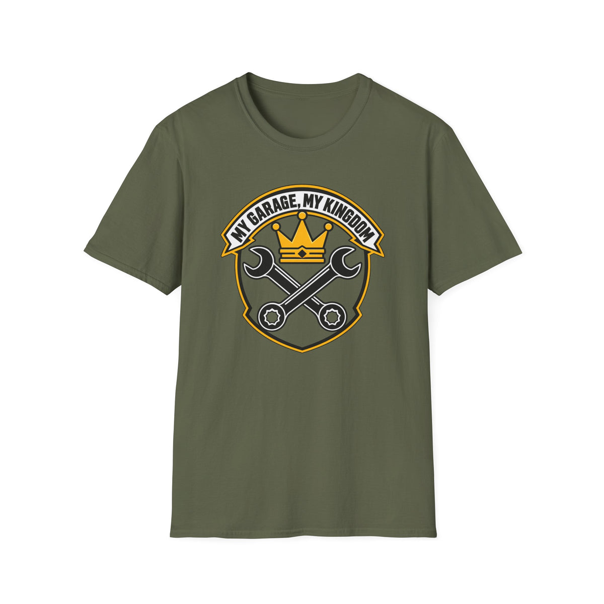 Garage King T-Shirt — "My Garage, My Kingdom" Wrench & Crown Tee