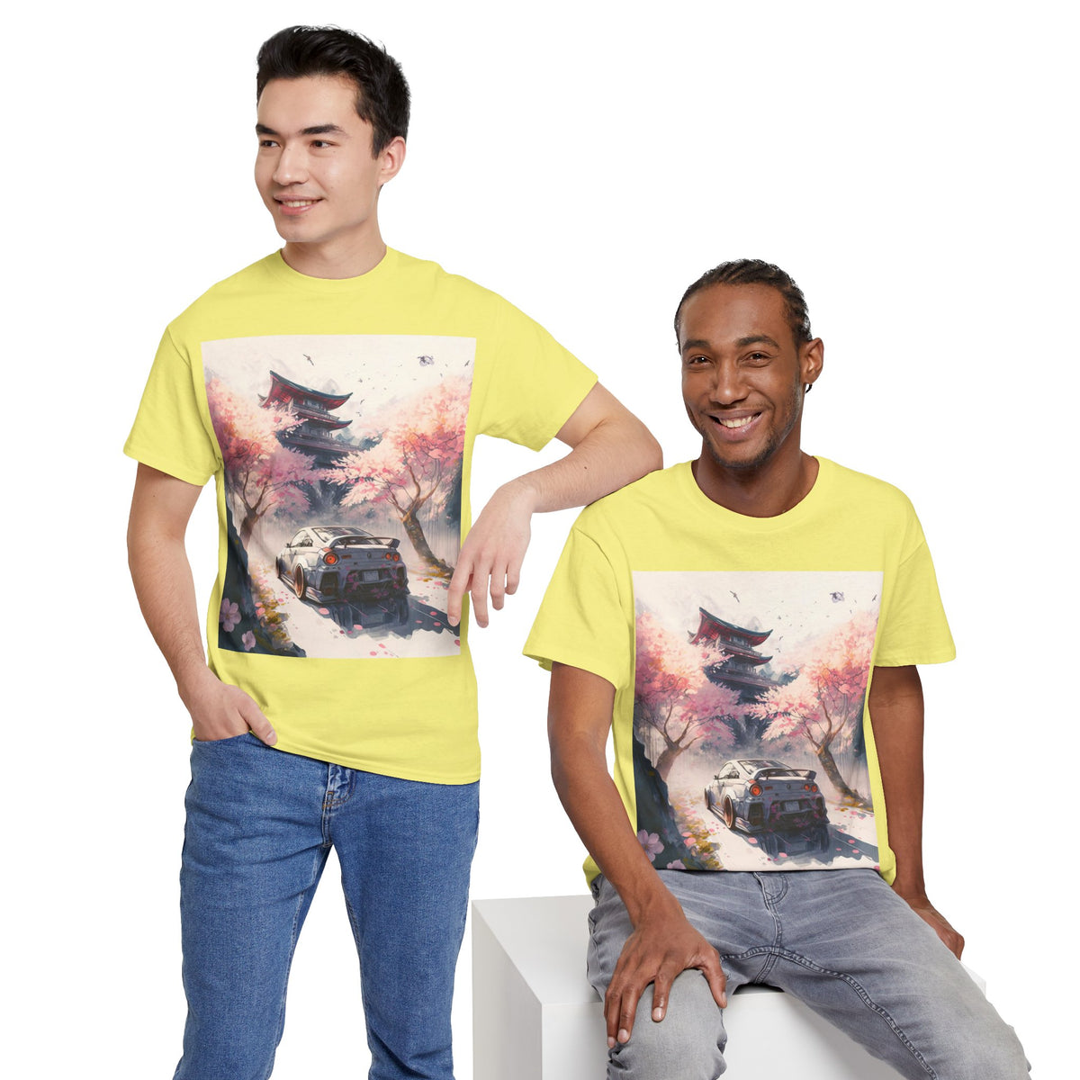 Sakura Drift Retro Sports Car Tee — Cherry Blossom JDM Graphic T-Shirt