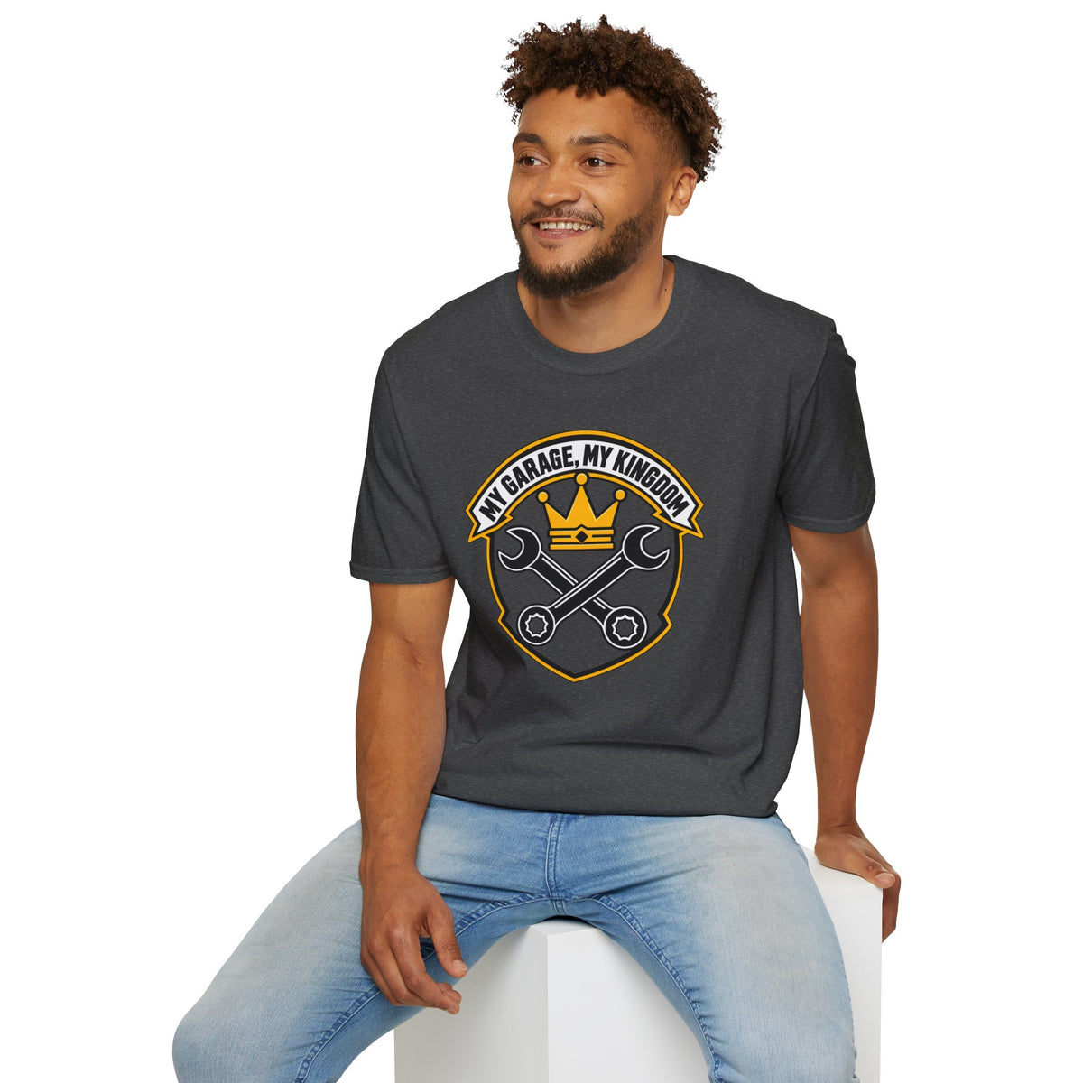 Garage King T-Shirt — "My Garage, My Kingdom" Wrench & Crown Tee