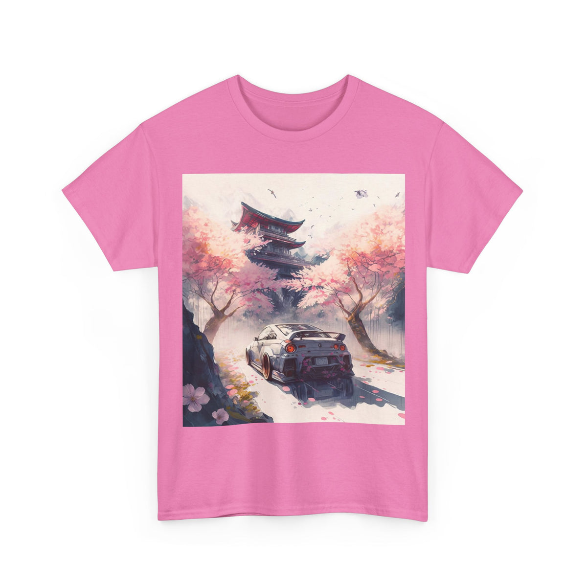 Sakura Drift Retro Sports Car Tee — Cherry Blossom JDM Graphic T-Shirt
