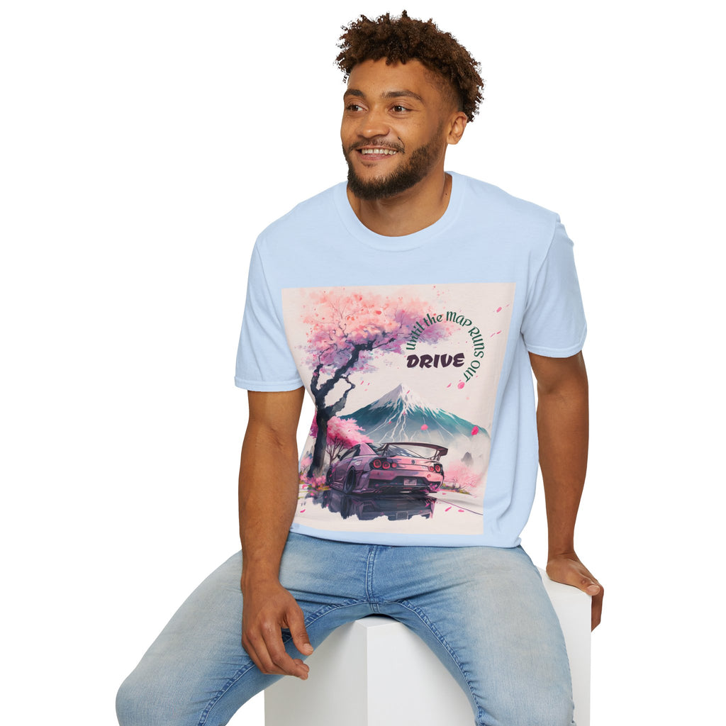 Cherry Blossom Skyline Drive T-Shirt | Retro Car, Mount Fuji