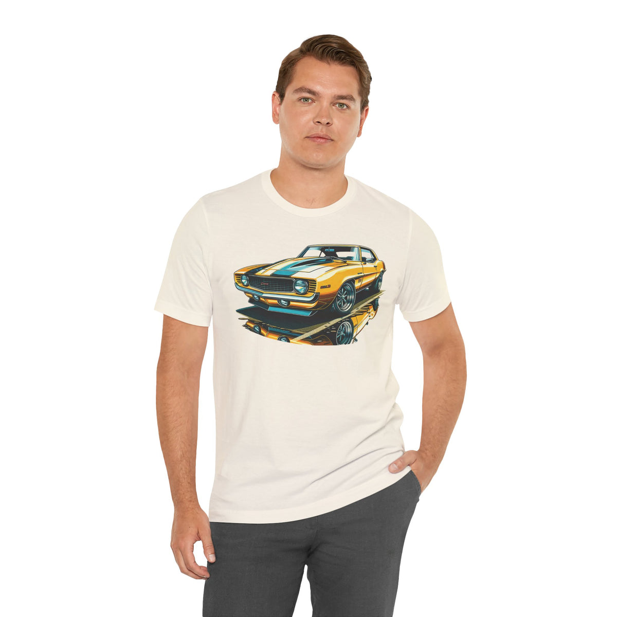 Yellow Classic Muscle Car T-Shirt | American Muscle Roars back graphic tee