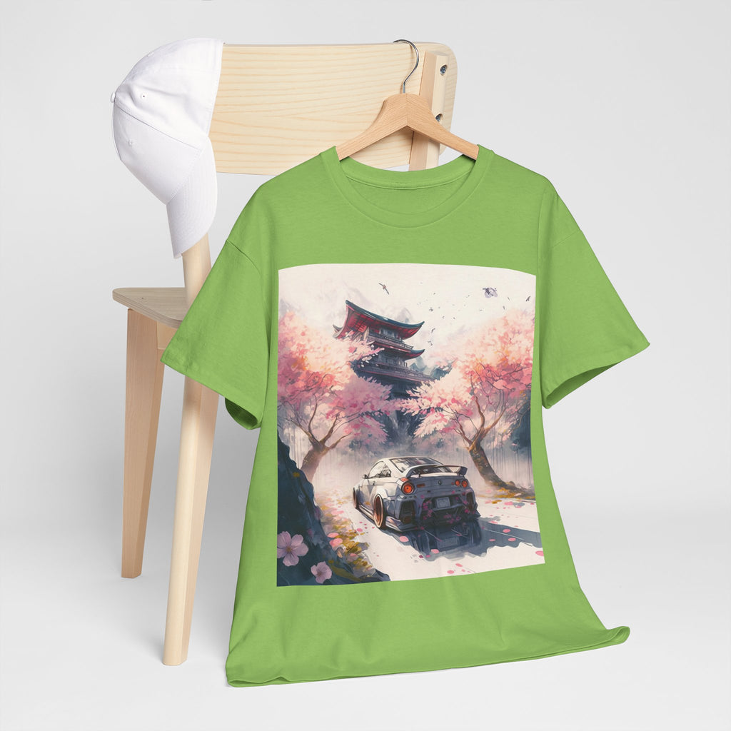 Sakura Drift Retro Sports Car Tee — Cherry Blossom JDM Graphic T-Shirt