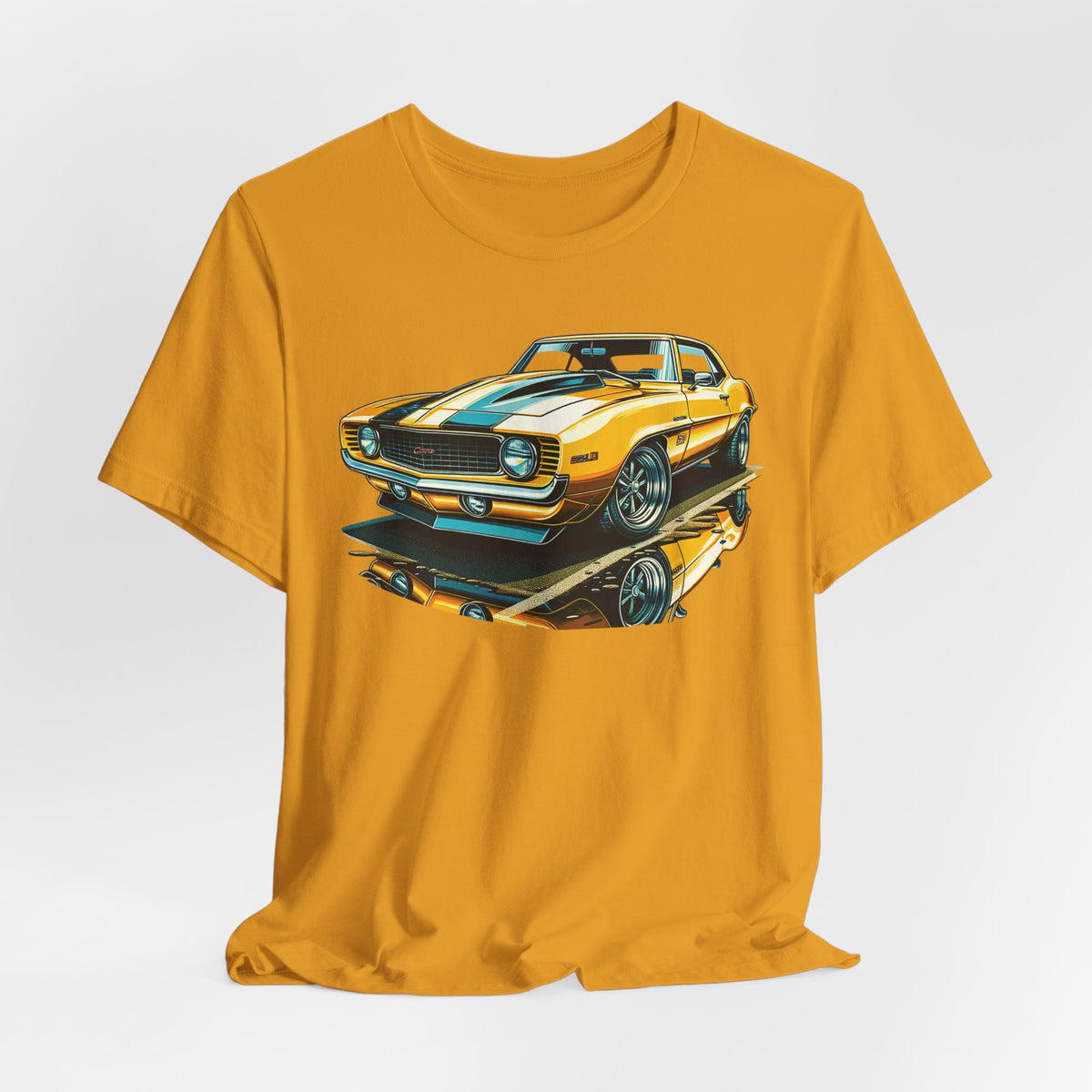 Yellow Classic Muscle Car T-Shirt | American Muscle Roars back graphic tee